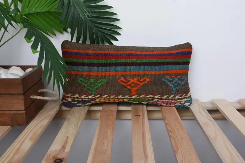 Antique Pillows, Interior Designer Pillow, Customized Cushion Case, 8x16 Brown Pillow Case, Kilim Pillow, Cushion, Kilim Rug Pillow - 1