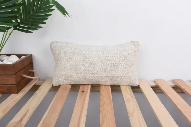 Pillow Cover, Vintage Throw Pillow Case, Authentic Pillow Case, 8x16 Beige Cushion, Kilim Pillow, Pillow for Couch, Turkish Pillow - 1