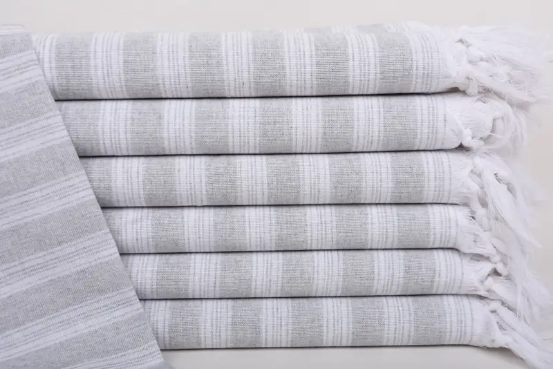 Custom Bath Towel Light Gray Striped Organic Cotton, 70x40 Inches