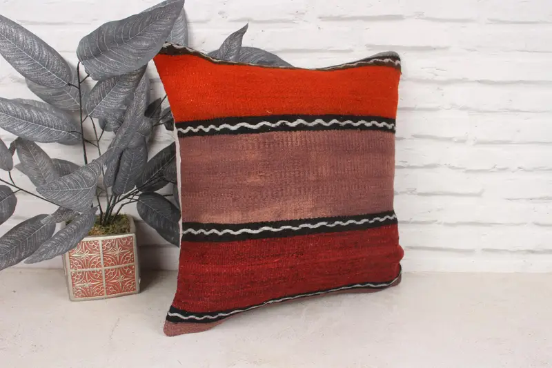 Boho Pillow, Oriental Cushion, Car Pillow Cover, 18x18 Red Cushion, Handmade Throw Pillow, Home Decor Pillow, Vintage Pillow, Cushion Cover - 3