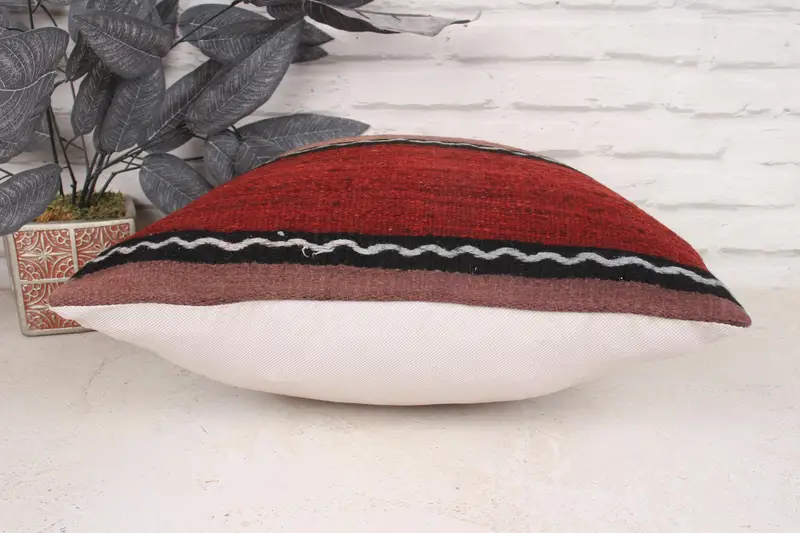 Boho Pillow, Oriental Cushion, Car Pillow Cover, 18x18 Red Cushion, Handmade Throw Pillow, Home Decor Pillow, Vintage Pillow, Cushion Cover - 5