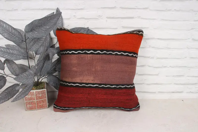 Boho Pillow, Oriental Cushion, Car Pillow Cover, 18x18 Red Cushion, Handmade Throw Pillow, Home Decor Pillow, Vintage Pillow, Cushion Cover - 1
