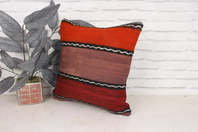 Boho Pillow, Oriental Cushion, Car Pillow Cover, 18x18 Red Cushion, Handmade Throw Pillow, Home Decor Pillow, Vintage Pillow, Cushion Cover - 4