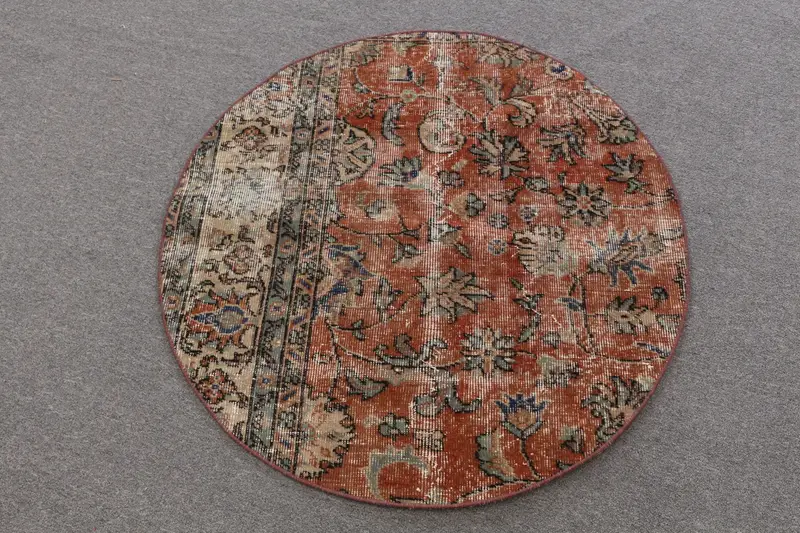 ブラウン & グリーン ラグ、3.3x3.35 フィートの植物と木の柄