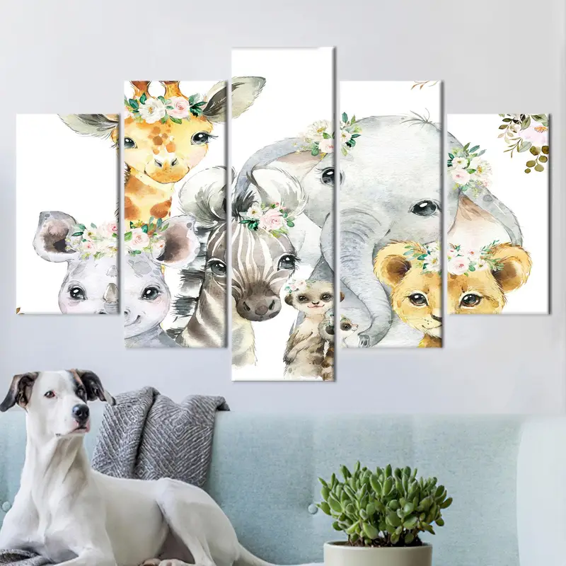 Cute Canvas Art, Jungle Animals Art, Giraffe, Elephant, Cute Zebra, Floral, Baby Room Decor, Trendy Canvas Decor, Modern Wall Art, , - 3