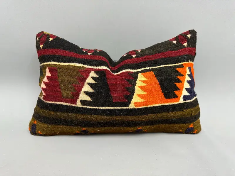 Handwoven Cushion Case, Pillow Cover, 12x20 Brown Cushion, Throw Kilim Pillow, Handwoven Pillow Cover Cushion, Boho Pillow, Turkish Pillow - 1