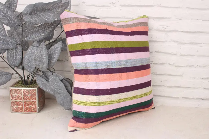 Ethnical Kilim Rug Pillow, 18x18 White Cushion, Cushion, Boho Pillow, Handmade Kilim Cushion, Decorative Throw Cushion Cover - 3