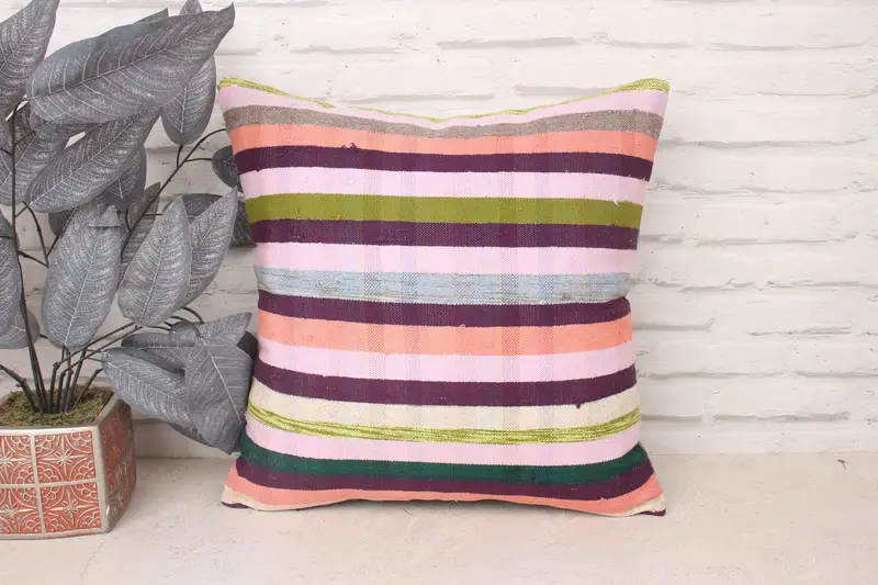 Ethnical Kilim Rug Pillow, 18x18 White Cushion, Cushion, Boho Pillow, Handmade Kilim Cushion, Decorative Throw Cushion Cover - 1