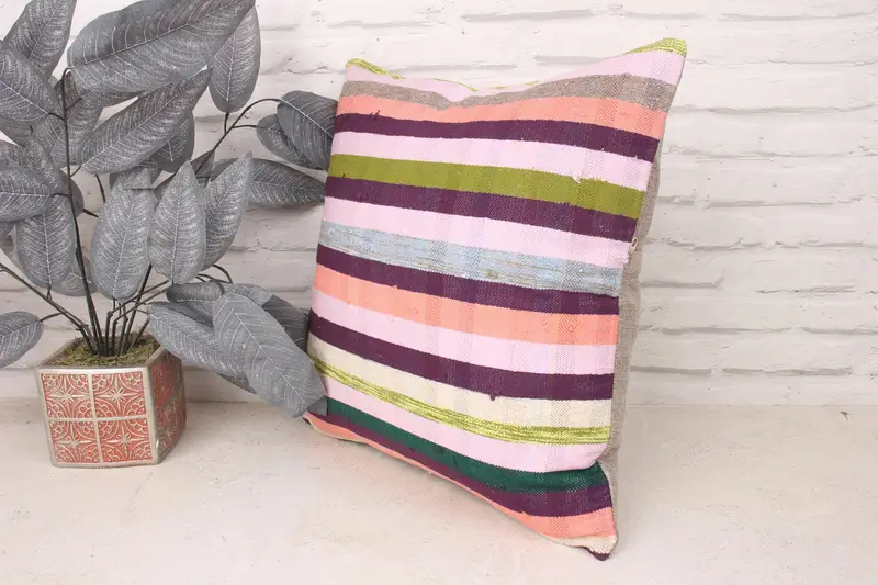 Ethnical Kilim Rug Pillow, 18x18 White Cushion, Cushion, Boho Pillow, Handmade Kilim Cushion, Decorative Throw Cushion Cover - 4
