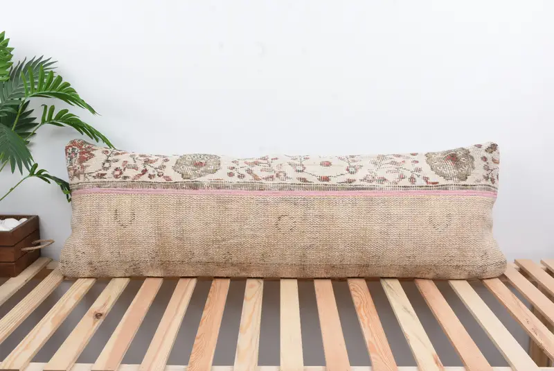 Turkish Kilim Pillow, Vintage Kilim Throw Pillow, 16x48 Brown Pillow, Pillow Cover, Bright Pillow Case, Pillow for Sofa, Farmhouse Cushion Case - 1