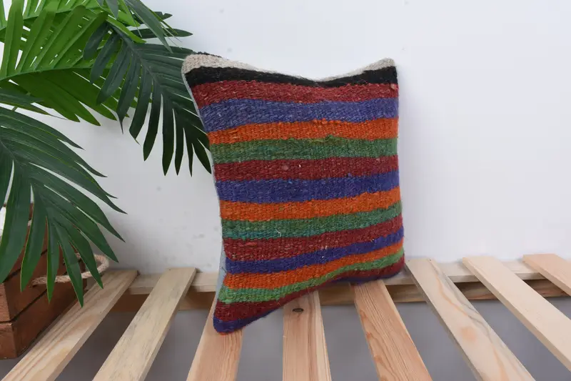 Knitted Pillow Case, Home Decor Pillow, Cushion, Vintage Kilim Pillow, Kilim Pillow, Handmade Rug Seat Cushion, 12x12 Blue Cushion Case - 4