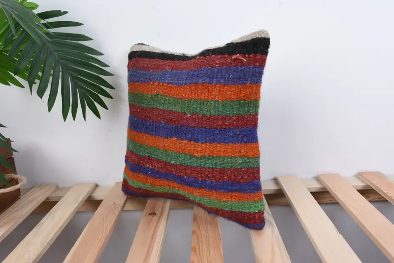 Knitted Pillow Case, Home Decor Pillow, Cushion, Vintage Kilim Pillow, Kilim Pillow, Handmade Rug Seat Cushion, 12x12 Blue Cushion Case - 5