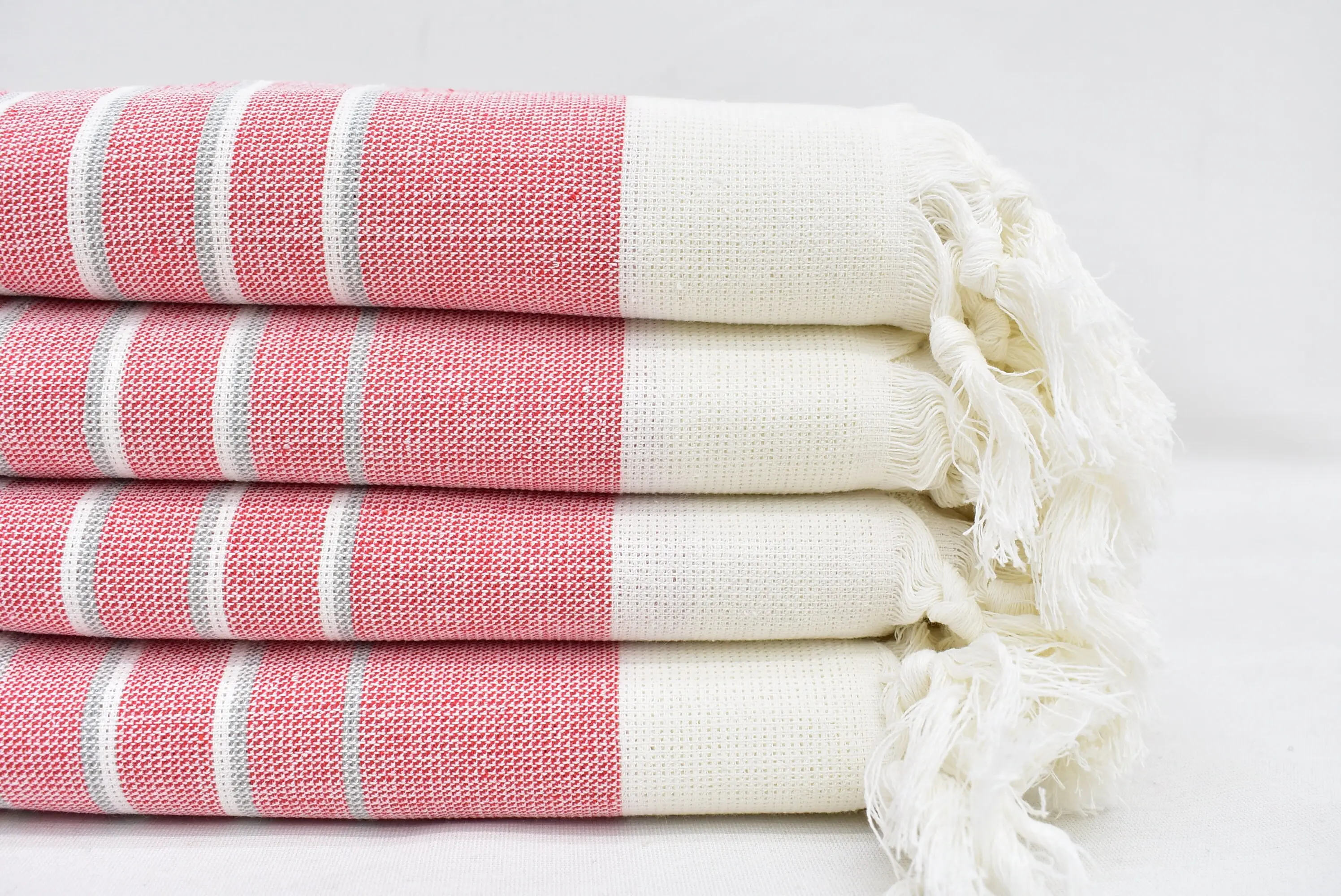 Monogrammed Red Striped Terry Hand Towel, Organic Cotton, 36x18 Inches - 1