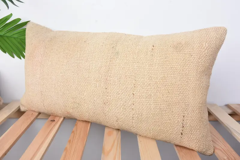 Turkish Pillow, Cushion Case, Turkish Kilim Pillow, Vintage Throw Pillow Case, Chair Pillow, 12x24 Beige Cushion, Pillow for Couch - 4