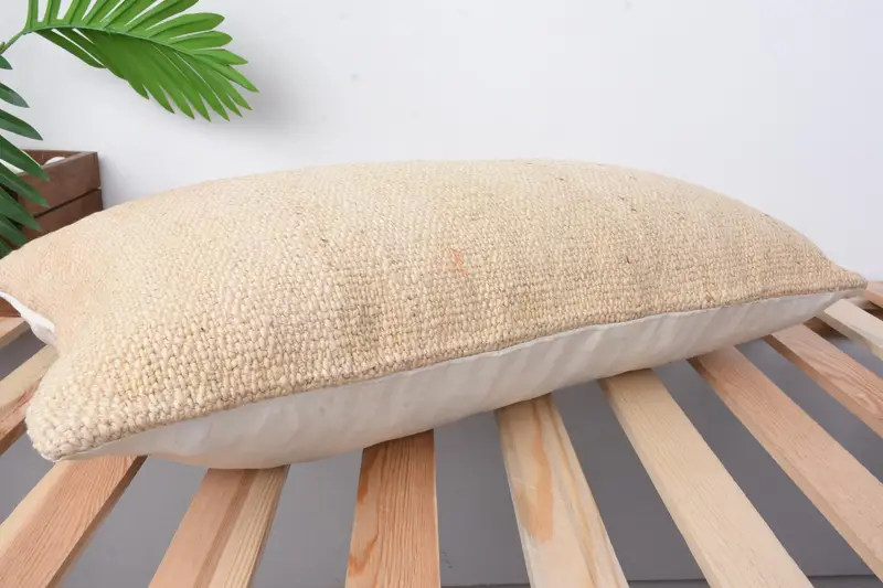 Turkish Pillow, Cushion Case, Turkish Kilim Pillow, Vintage Throw Pillow Case, Chair Pillow, 12x24 Beige Cushion, Pillow for Couch - 6