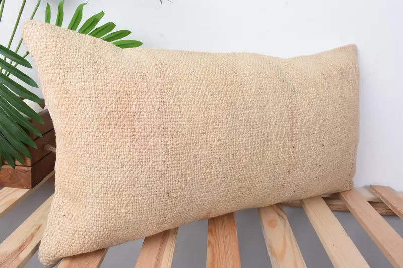 Turkish Pillow, Cushion Case, Turkish Kilim Pillow, Vintage Throw Pillow Case, Chair Pillow, 12x24 Beige Cushion, Pillow for Couch - 5