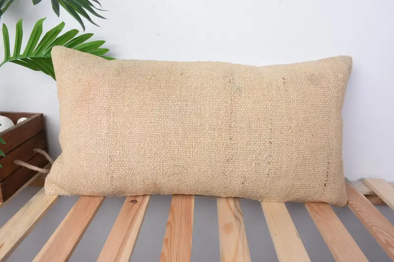 Turkish Pillow, Cushion Case, Turkish Kilim Pillow, Vintage Throw Pillow Case, Chair Pillow, 12x24 Beige Cushion, Pillow for Couch - 1