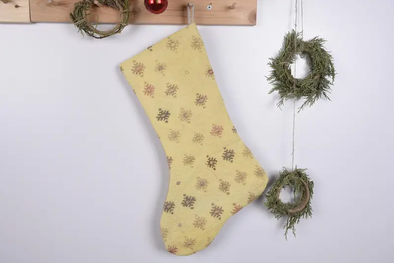 Patrón de adornos navideños bordados, calcetín navideño inspirado en Kilim