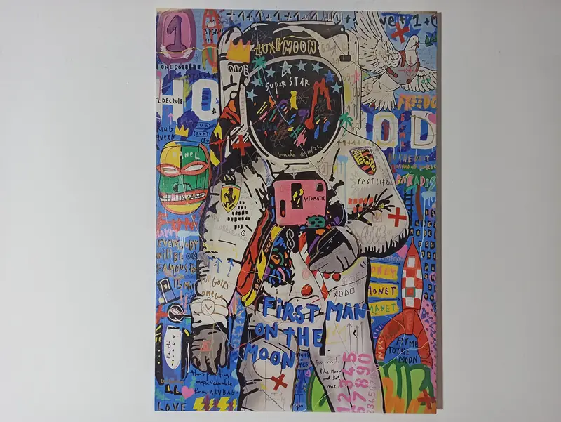 バンクシー宇宙飛行士ウォールアート、ボーイルームの装飾、バンクシーアートワーク、大きな壁アート、宇宙飛行士愛好家のギフト、宇宙船の壁アート、マン洞窟壁の装飾、 - 1