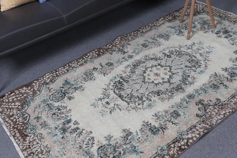 Türk Halısı, 5.9x6.6 ft Alan Halısı, Kahverengi Çiçekli Yün Vintage Halı - 1