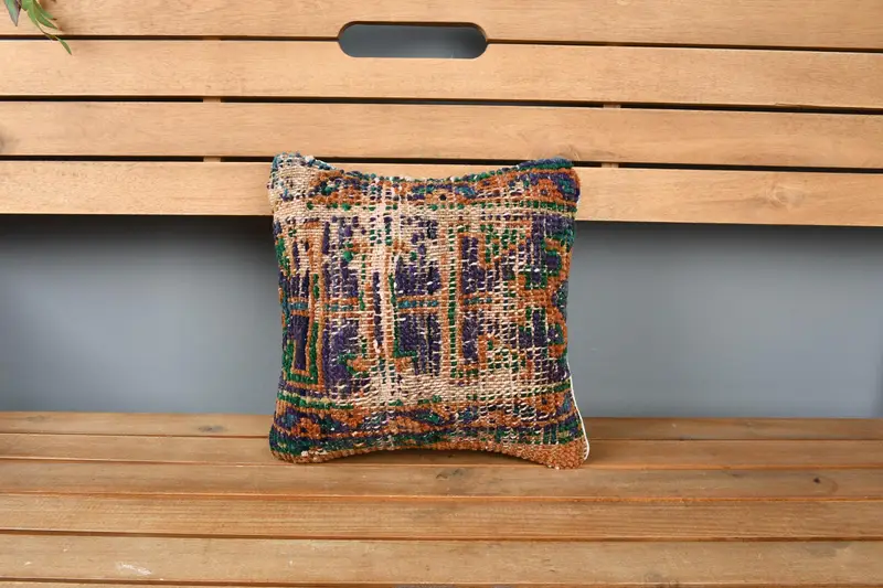 Throw Kilim Pillow, 12x12 Blue Pillow Case, Cushion Cover, Pillow for Sofa, Handmade Pillow Sham, Chair Cushion, Home Decor Pillow - 6