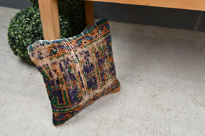 Throw Kilim Pillow, 12x12 Blue Pillow Case, Cushion Cover, Pillow for Sofa, Handmade Pillow Sham, Chair Cushion, Home Decor Pillow - 7