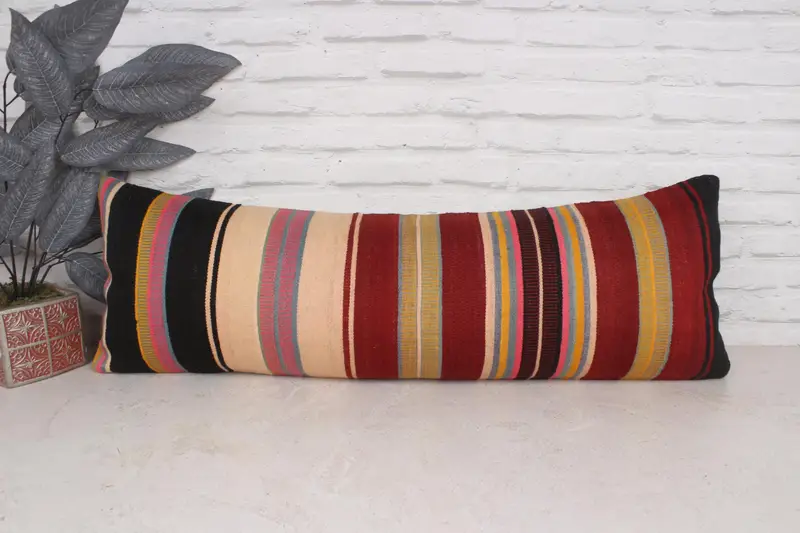 Throw Kilim Pillow, Comfy Throw Pillow Sham, Cozy Throw Cushion, Boho Pillow Sham Cover, Pillow Case, 12x36 Red Pillow Sham, Kilim Pillow Cover - 1