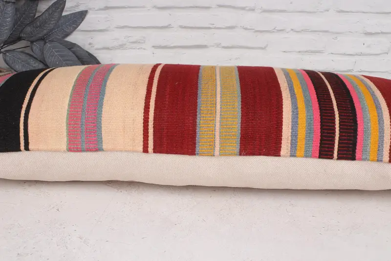Throw Kilim Pillow, Comfy Throw Pillow Sham, Cozy Throw Cushion, Boho Pillow Sham Cover, Pillow Case, 12x36 Red Pillow Sham, Kilim Pillow Cover - 5