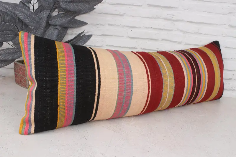 Throw Kilim Pillow, Comfy Throw Pillow Sham, Cozy Throw Cushion, Boho Pillow Sham Cover, Pillow Case, 12x36 Red Pillow Sham, Kilim Pillow Cover - 3
