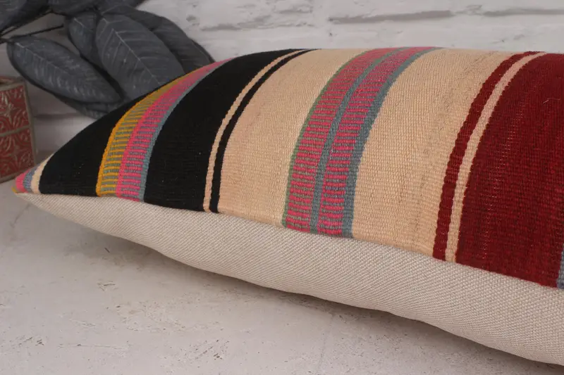 Throw Kilim Pillow, Comfy Throw Pillow Sham, Cozy Throw Cushion, Boho Pillow Sham Cover, Pillow Case, 12x36 Red Pillow Sham, Kilim Pillow Cover - 6