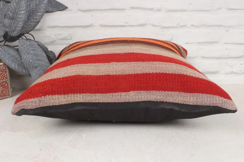 Antique Pillows, Kilim Cushion Sham, Home Decor Pillow, 16x16 Orange Pillow Cover, Bohemian Cushion Pillow, Pillow Case - 5
