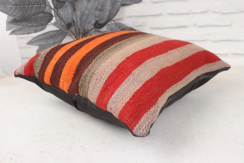 Antique Pillows, Kilim Cushion Sham, Home Decor Pillow, 16x16 Orange Pillow Cover, Bohemian Cushion Pillow, Pillow Case - 6