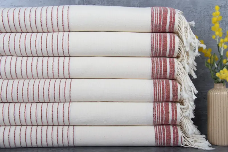 Personalized Turkish Beach Towel Striped Red Brown Beige, 36x67 Inches