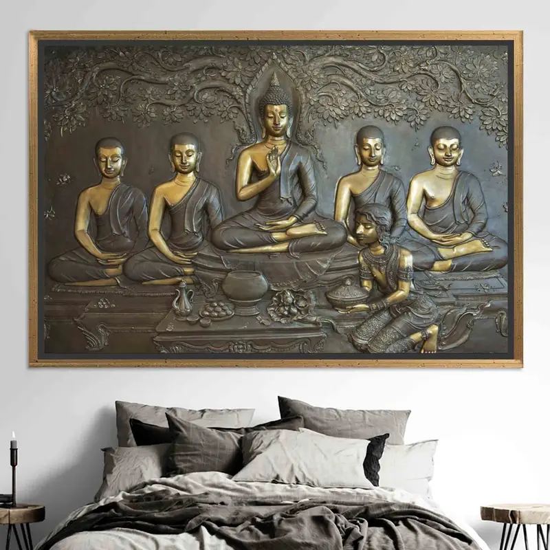 Elegante Buddha-Meditationsleinwand: Asiatischer goldener Serenity-Druck