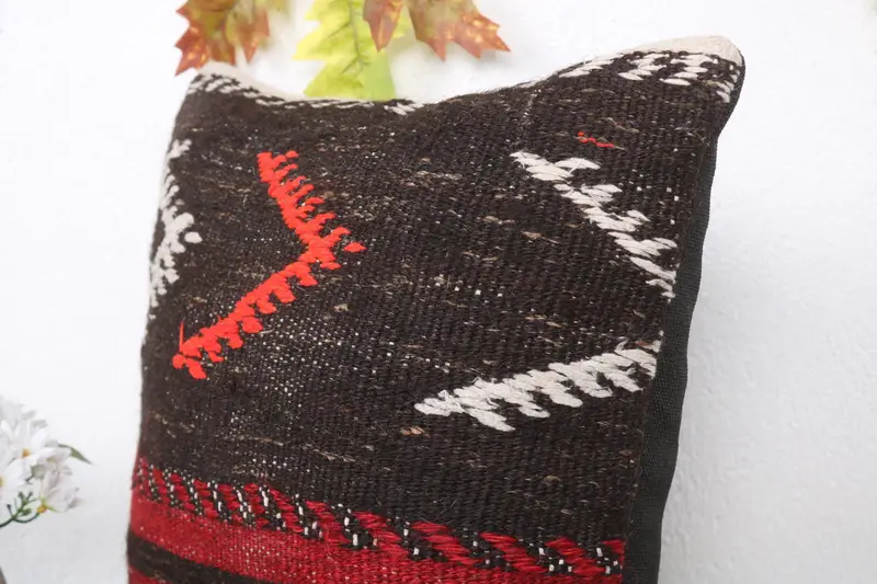 Ethnical Kilim Rug Pillow, Antique Pillows, 16x16 Brown Cushion Case, Throw Kilim Pillow, Seat Pillow Case, Ethnic Cushion, Cushion - 5