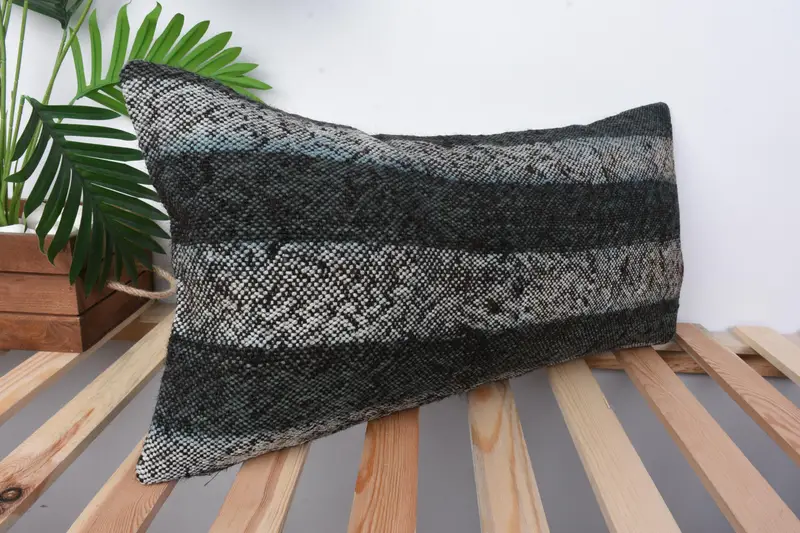 Antik Kissen, Sofa -Kissen, Kissenbedeckung, 12x24 graues Kissen, Pastellkissengehäuse, Kilimkissenbedeckung, Muster -Wurfkissen -Hülle, Kilimkissen - 5