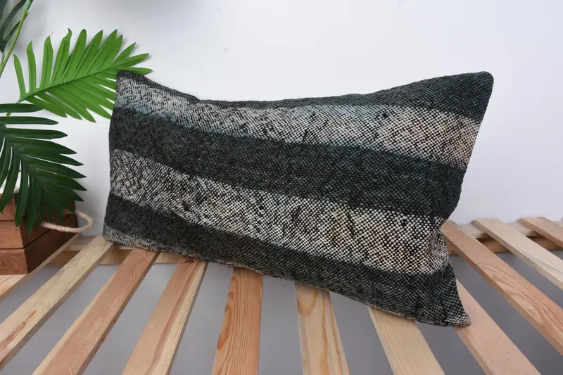 Antik Kissen, Sofa -Kissen, Kissenbedeckung, 12x24 graues Kissen, Pastellkissengehäuse, Kilimkissenbedeckung, Muster -Wurfkissen -Hülle, Kilimkissen - 4