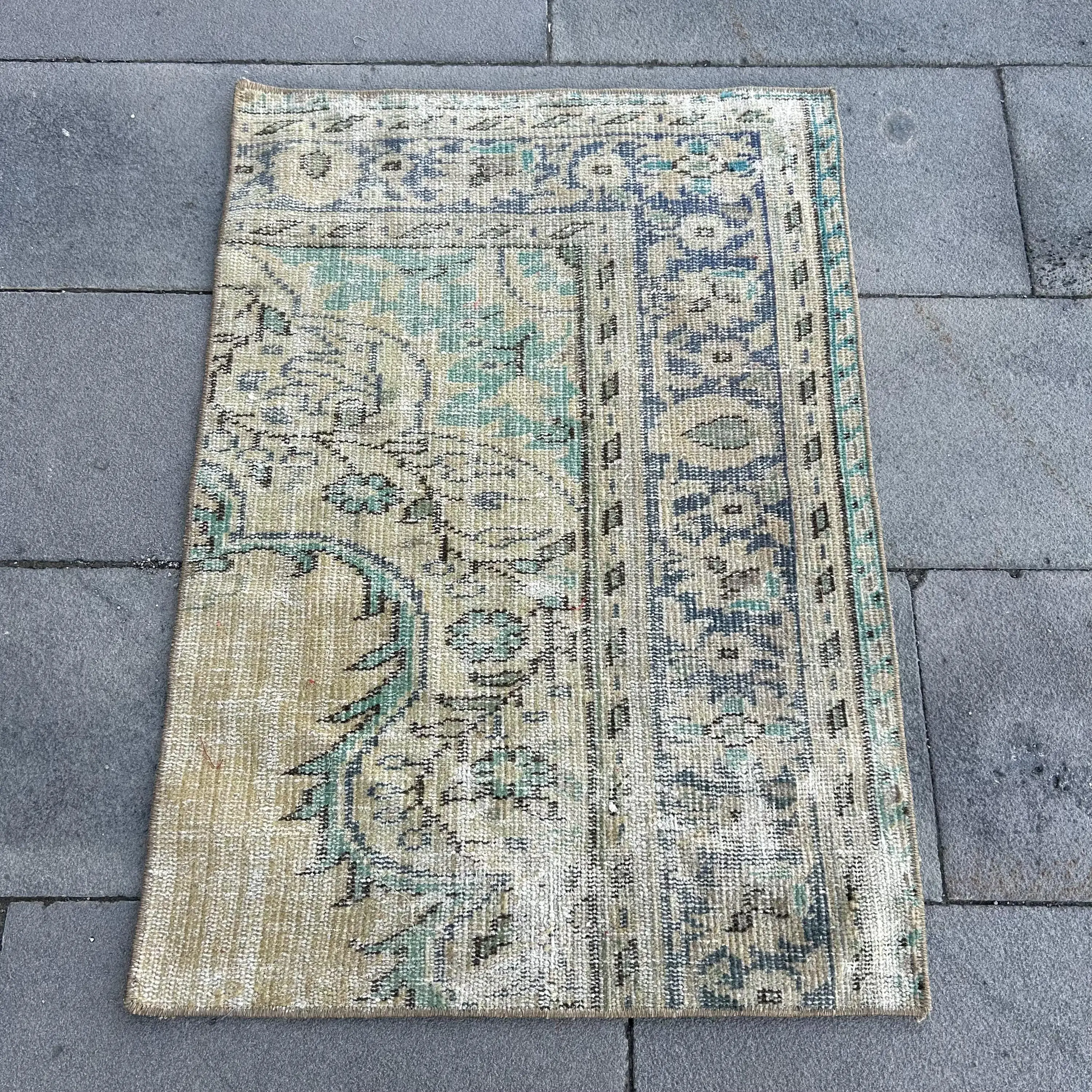 Turkish Vintage Rug, 2.2x3.2 ft Small Rug, Blue Green Southwestern Rug - 1