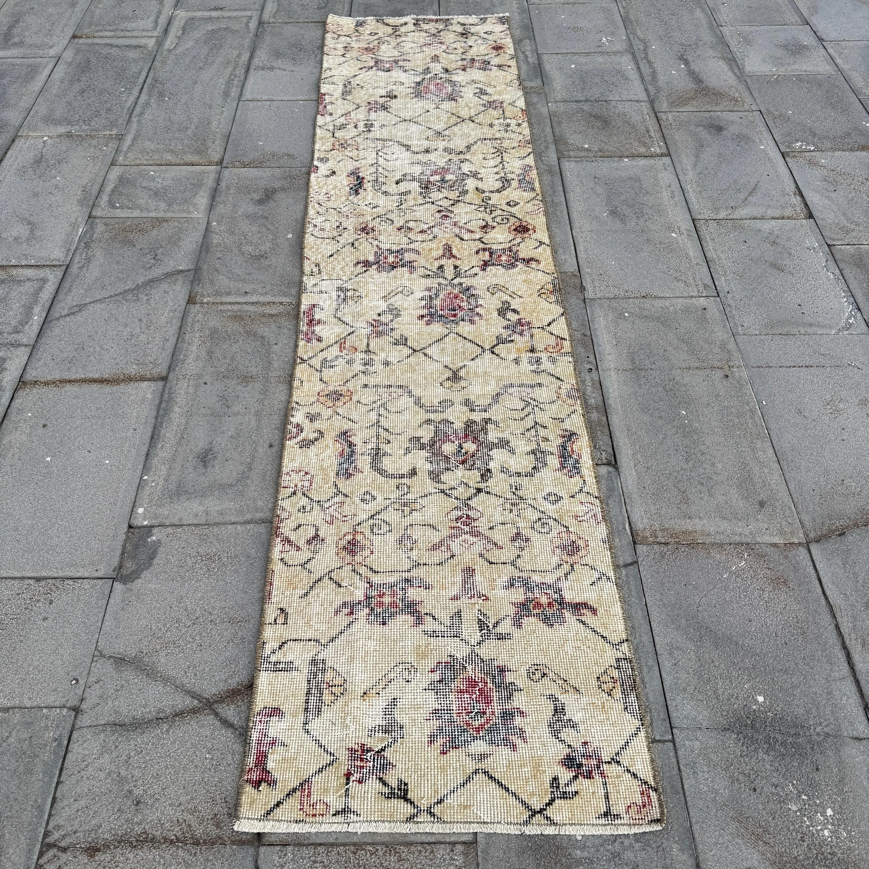 Vintage 2x8.2 ft Rug, Turkish Runner Rug, Red Abstract Rug - 1