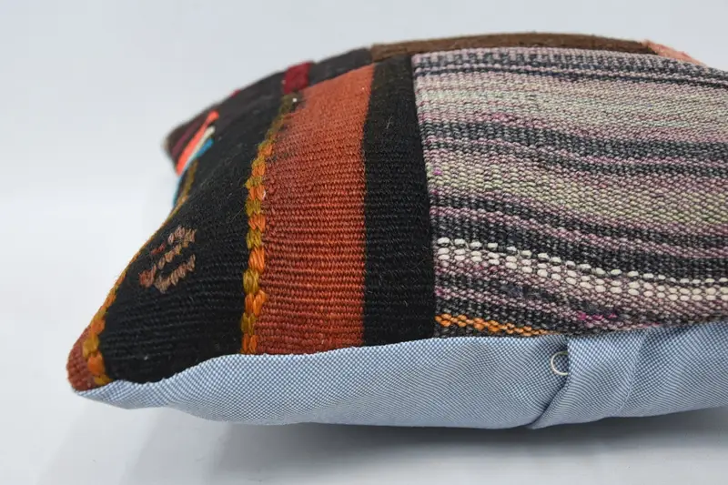 Turkish Pillow, Kilim Rug Pillow Cover, Pillow Cover, Outdoor Throw Pillow Sham, 14x14 Brown Pillow Case, Handmade Kilim Cushion, Antique Pillows - 5