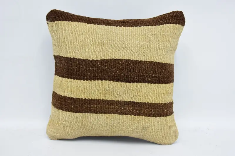 Throw Bedroom Striped Pillow Sham, FloorBrown Antique 12x12 inch Bohemian Pillowcase - 1