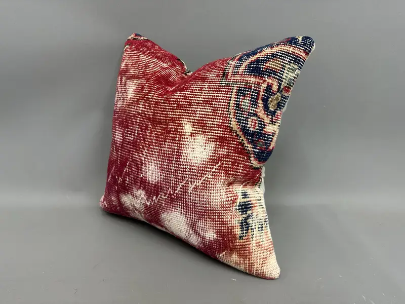 Vintage Kilim Throw Pillow, Kilim Pillow, 18x18 Red Pillow Cover, Retro Pillow Cover, Cushion, Shabby Chic Pillow Sham, Turkish Pillow - 3