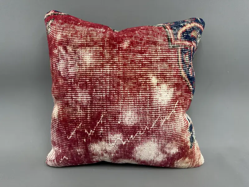 Vintage Kilim Throw Pillow, Kilim Pillow, 18x18 Red Pillow Cover, Retro Pillow Cover, Cushion, Shabby Chic Pillow Sham, Turkish Pillow - 4