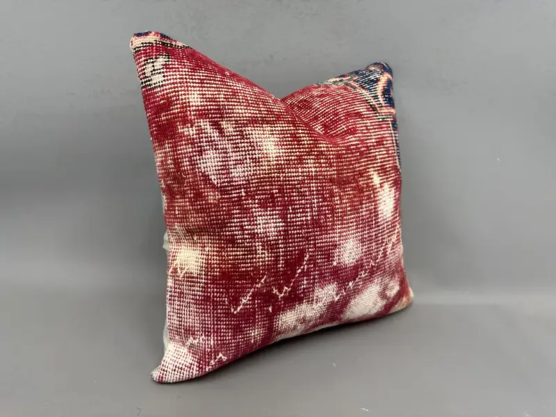 Vintage Kilim Throw Pillow, Kilim Pillow, 18x18 Red Pillow Cover, Retro Pillow Cover, Cushion, Shabby Chic Pillow Sham, Turkish Pillow - 2