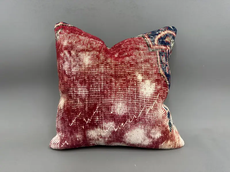 Vintage Kilim Throw Pillow, Kilim Pillow, 18x18 Red Pillow Cover, Retro Pillow Cover, Cushion, Shabby Chic Pillow Sham, Turkish Pillow - 1