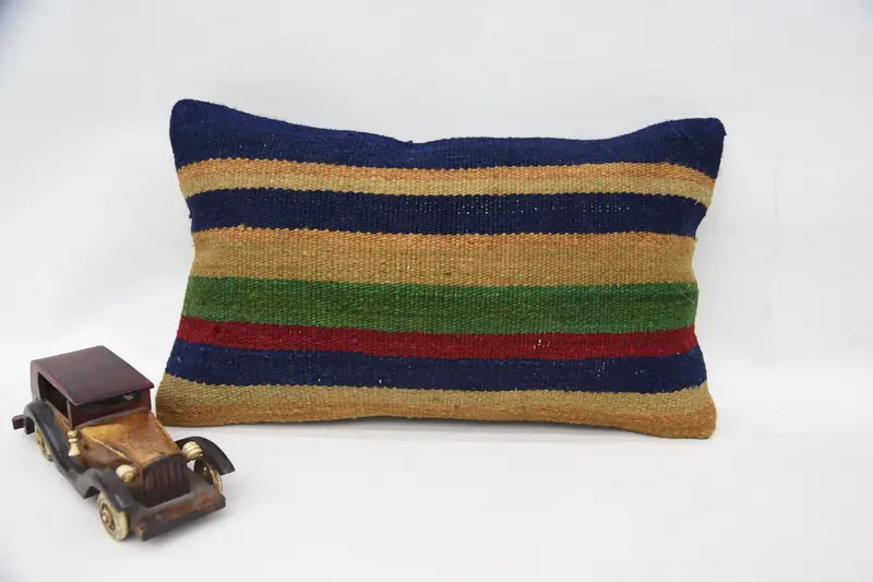 Handmade Kilim Cushion, Cushion Cover, Vintage Pillow, Pastel Cushion Cover, Square Throw Cushion Cover, 12x20 Blue Cushion Case, Throw Kilim Pillow - 4