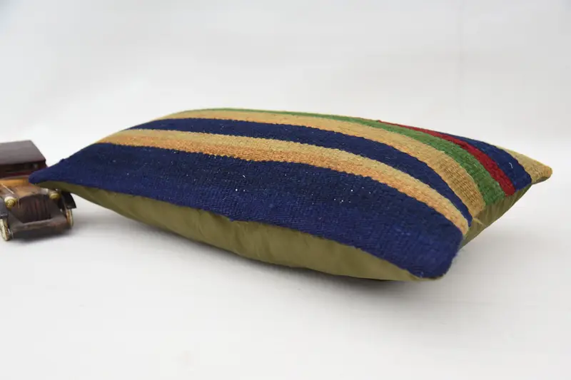 Handmade Kilim Cushion, Cushion Cover, Vintage Pillow, Pastel Cushion Cover, Square Throw Cushion Cover, 12x20 Blue Cushion Case, Throw Kilim Pillow - 6