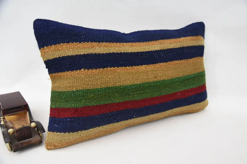 Handmade Kilim Cushion, Cushion Cover, Vintage Pillow, Pastel Cushion Cover, Square Throw Cushion Cover, 12x20 Blue Cushion Case, Throw Kilim Pillow - 2
