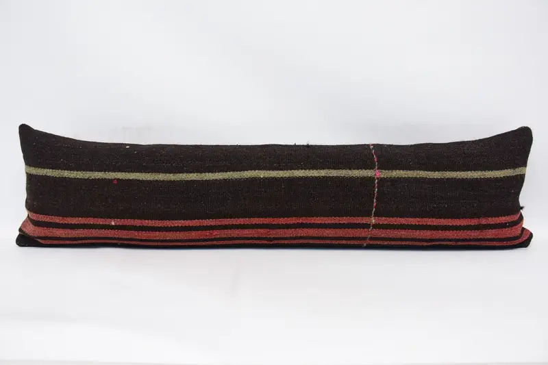 Vintage Minimalist Rectangle Pillowcase, 12x48 inch Striped WovenRed Antique Wool Pillow Cover - 1