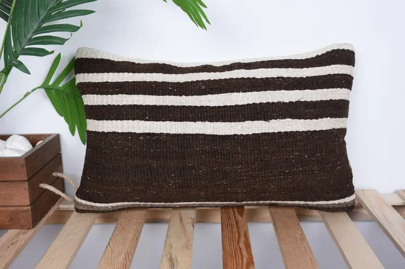Sofa Bolster Pillow Cover, Pillow for Sofa, Kilim Pillow, Ethnical Kilim Rug Pillow, Pillow Sham, 12x20 White Cushion Case - 1